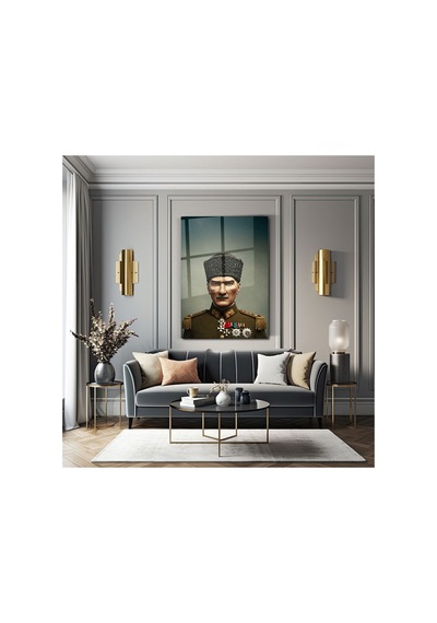 Atatürk Portre Cam Tablo Askeri Üniformalı Mustafa Kemal Atatürk Ev Ve Ofis Dekoru