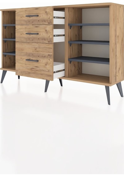 Arges Konsol 6 Raflı 3 Çekmeceli 132x30x83 Çam-antrasit/çam Antrasit/çam Arges Konsol 6 Raflı 3 Çekmeceli 132x30x83 Çam-antrasit/çam Antrasit/çam