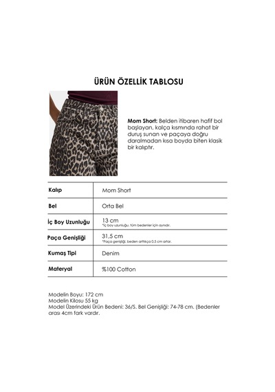 Kadın Leopar 1w6-26 Midi Relax Fit Denim Şort