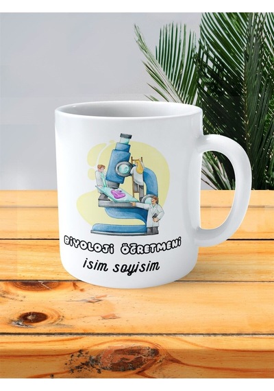 Biyoloji Öğretmeni Baskılı Kupa Bardak İsimli Kişiye Özel Operasyon Çok Renkli