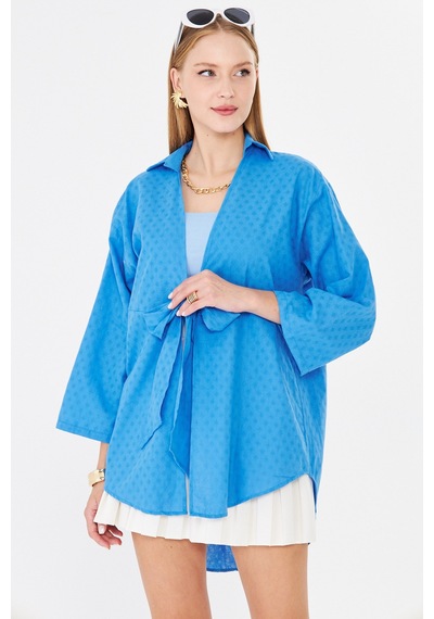 Armonika Kadın Mavi Önden Bağlamalı Kimono Gömlek Arm-25y001108