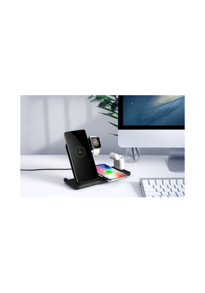 4 In1 Wireless Charger Kablosuz Şarj Istasyonu Standı 15 Watt Android Ve Ios Uyumlu Siyah