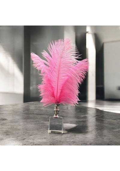Dekoratif Küçük Boy Küp Kristal Cam Deve Kuşu Tüyü Açık Pembe Gümüş