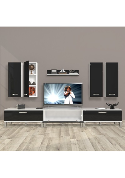 Decoraktiv Eko 8d Slm Krom Ayaklı Tv Ünitesi Tv Sehpası - Beyaz Siyah Beyaz - Siyah Decoraktiv Eko 8d Slm Krom Ayaklı Tv Ünitesi Tv Sehpası - Beyaz Siyah Beyaz - Siyah