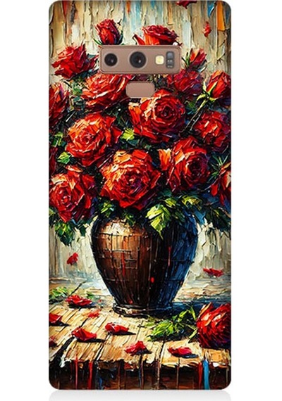 Samsung Galaxy Note 9 Uyumlu Kırmızı Vazoda Gül Ziyafeti Desenli Silikon Kılıf Çok Renkli