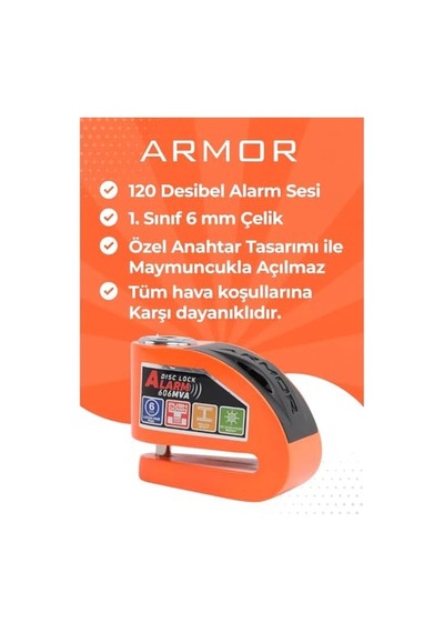 Turuncu Renkli Alarmlı Disk Kilidi
