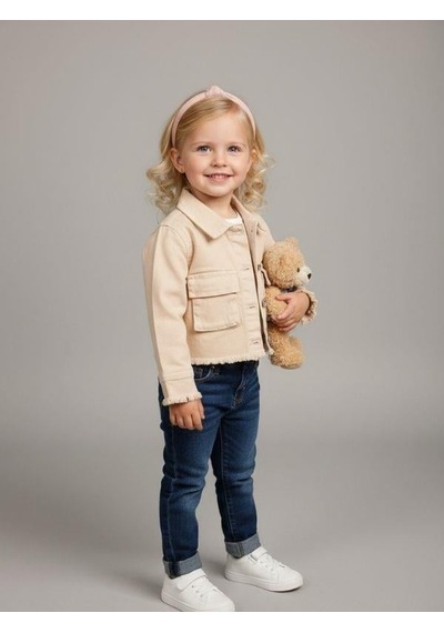 Zekids Kız Çocuk Kot Ceket-15762 Bej