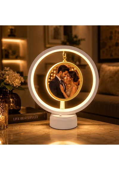 Led Işıklı Yuvarlak Fotoğraf Çerçevesi-kişiye Özel Fotoğraf Baskılı Dekoratif Gece Lambası