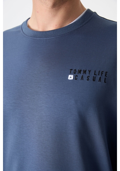 Tommy Life Petrol Casual O Yaka Lastik Paça Pamuklu Erkek Oversize Eşofman Takımı - 85120 Petrol