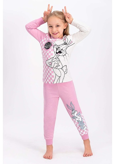 Bugs Bunny Lisanslı Kremmelanj Kız Çocuk Pijama Takımı 5274-24949 Krem Melanj