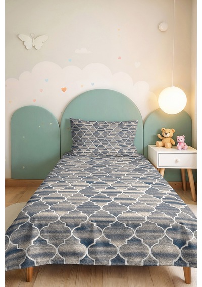 Mavi Geometrik Modern Pike Takımı - Beyaz Marakeş Stil Tek Kişilik Kapitone Yatak Örtüsü 160x220 Cm Kışlık İz Geçişi