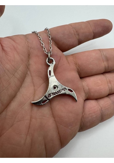 Naruto Anime Kırmızı Yazılı Ninja Yıldızı Figürlü Unisex Kolye Metal Zincirli Çok renkli