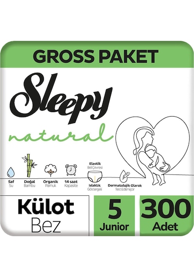 Sleepy Natural Külot Bebek Bezi 5 Beden Gross Paketi 100x3 300 Adet 5 Numara
