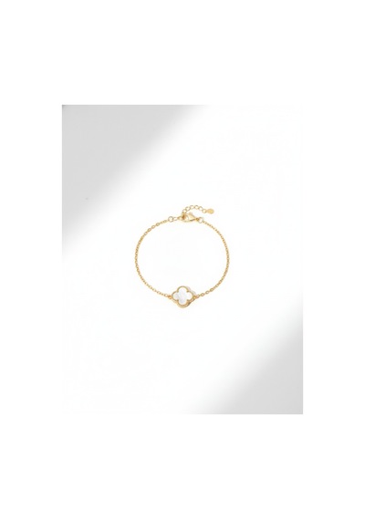 925 Ayar Beyaz Sedef Taşlı Gold Tekli Yonca Gümüş Bileklik Rzb10052 Gümüş