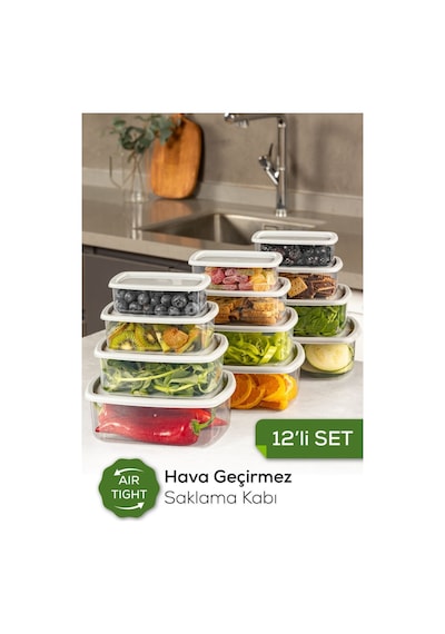 Vienev 12li Hava Geçirmez Saklama Kabı Seti Gri 3x 250-500-750-1200 Ml Gri