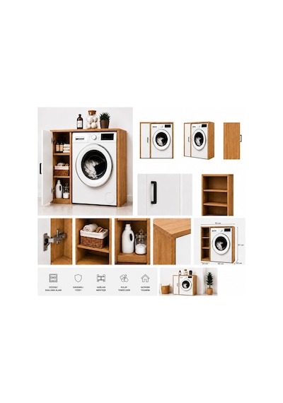 Noa Çamaşır Makinesi Dolabı Çok Amaçlı Banyo Dolabı Raflı Çamaşır Odası Organizeri Depolama Ünitesi Çam Noa Çamaşır Makinesi Dolabı Çok Amaçlı Banyo Dolabı Raflı Çamaşır Odası Organizeri Depolama Ünitesi Çam