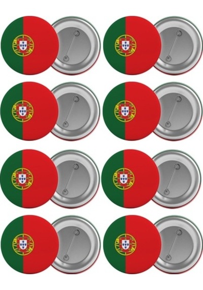 Portekiz Bayrağı Çanta Rozeti Seti 8 Adet En Büyük Boy 5.8Cm Iğne