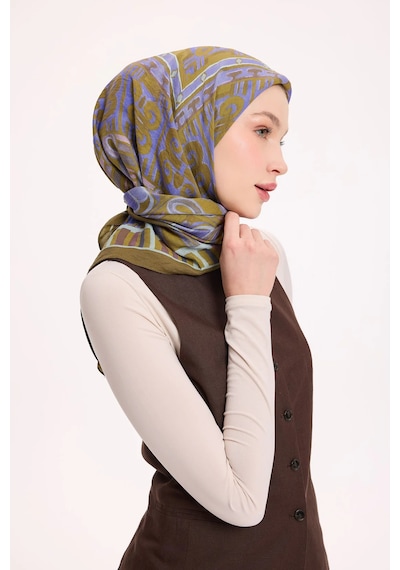 Silk Home Dört Mevsim Antik Motif Viskon Velora Eşarp 6420 Yağ Yeşili
