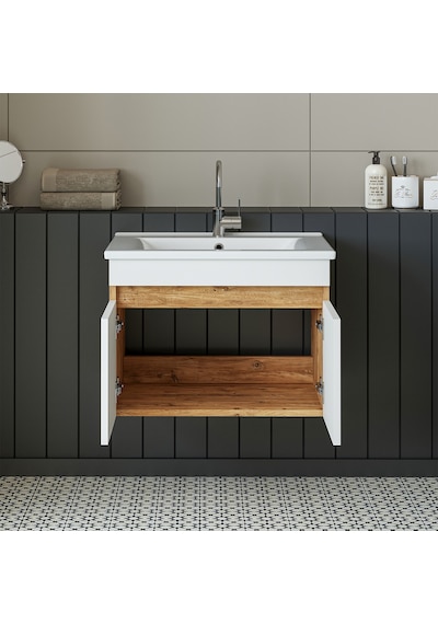 Roomart '' Lavabolu '' Atlantik-beyaz Mdf 65 Cm Banyo Alt Dolabı Atlantik Çam - Beyaz