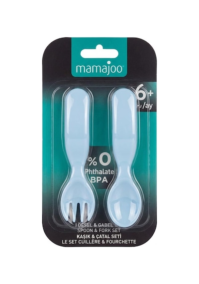 Mamajoo Ergonomik Beslenme Kaşık & Çatal Seti Mavi, 6 Ay+ İkili