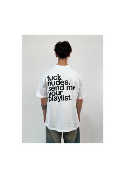 Zaee Playlist Oversize Baskılı Tişört Beyaz