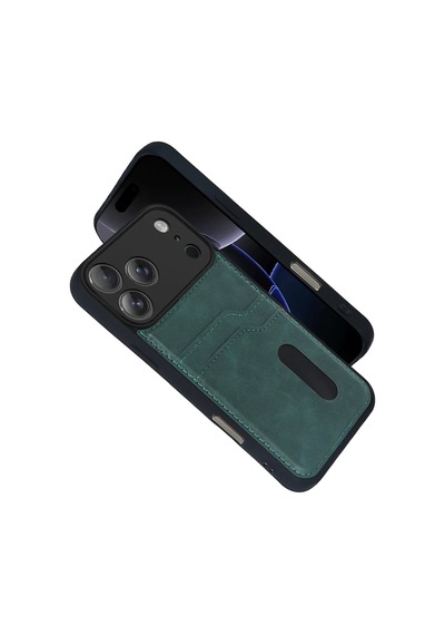İphone 17 Pro Max Sara Kartvizitli Deri Kılıf - Yeşil