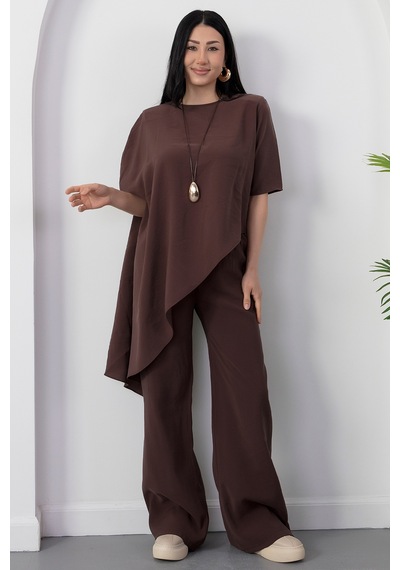 Kalopya Simetrik Crop Pantolon İkili Takım Grs3933 Kahve