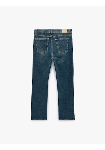 Koton Normal Bel Cepli Pamuklu Straight Jean Pantolon - Mark Jean Petrol 7wam40258nd