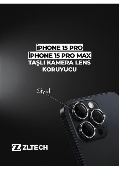 İphone 15pro/15promax Uyumlu Taşlı Kamera Lens Koruyucu Siyah