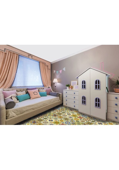 Kendinden Yapışkanlı Sarı Tile Desenli Pvc Karo 10x10 Cm 5 Li Paket