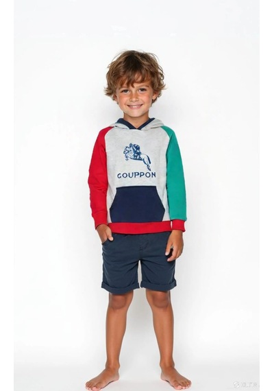 Coupon Çocuk Kapüşonlu Sweatshirt - Tarz Gri - Yeşil