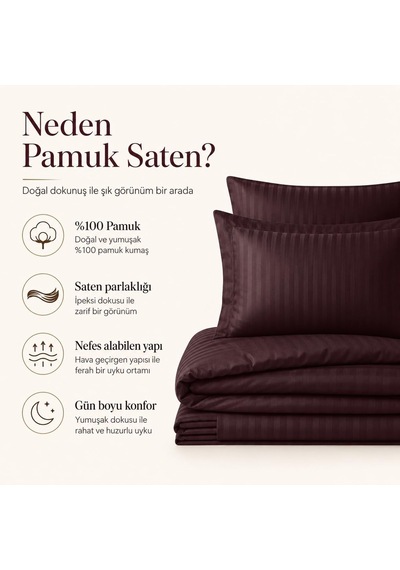 %100 Pamuk Saten Çizgili Bordo Nevresim Takımı Diğer