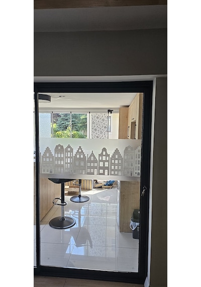 Technosmart 45x150cm Dekoratif Şehir Temalı Buzlu Cam Filmi Statik Kaplama Mutfak Ofis Banyo Pencere