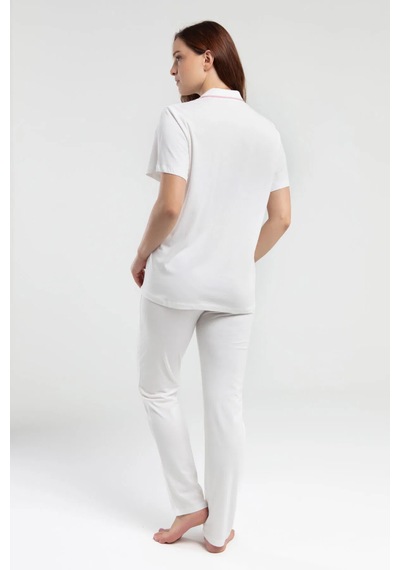 Pierre Cardin 7715 Kısa Kol Düğmeli Kadın Pijama Takımı Krem