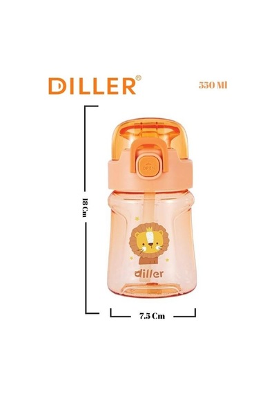 Diller Tritan Pipetli Çocuk Matara Turuncu 550 Ml Renkli
