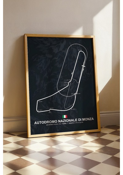Monza F1 Pisti Ahşap Çerçeveli Tablo İtalya Gp Yarış Pisti Poster Ahşap 01