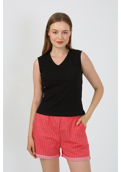 Akbeniz Kadın Kalın Askılı Şortlu Pijama Takım Siyah 3632