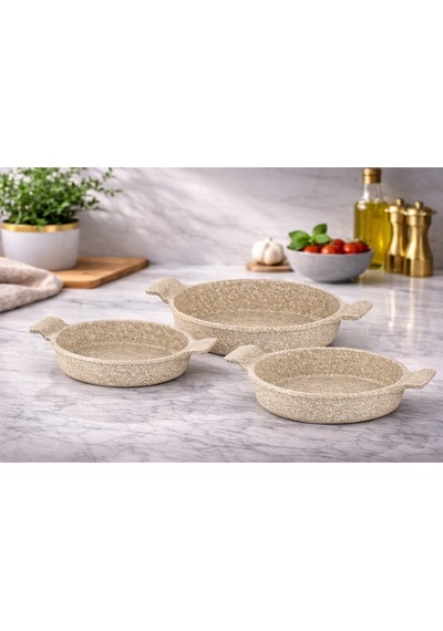 Nirvana 3 Parça Döküm Sahan Set Cappucıno - 18/20/22 Eşit Isı Dağılımlı
