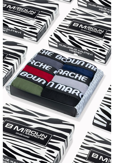 Boun Marche Erkek Boxer Likralı Premium 6'lı Kutu Evan Renkli - Evan - Classic
