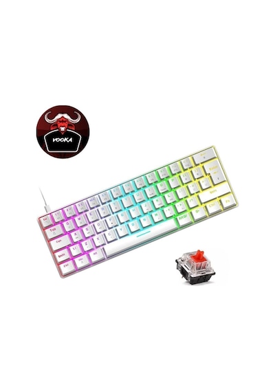 Trol Red Switch Mini Rgb Oyun Klavyesi Gaming Mekanik 62 Tuşlu 18 Led Usb Type-c Kablosu Beyaz Lcd