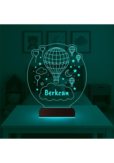 Luvivia Çocuk Odası Hediye Balon Kalp Kişiye Özel 3d Lamba - Masa Gece Lambası Şeffaf