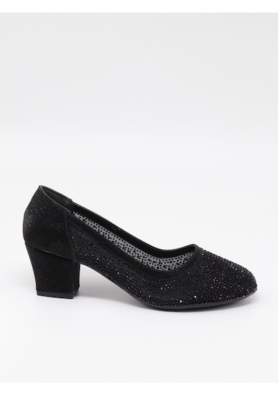 Nesilshoes Nesil Shoes Özma 970 Siyah Topuklu Taşlı Kadın Ayakkabı