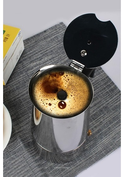 Çelik Ocak Üstü 4 Cup Fincan 200 Ml Moka Pot Espresso Cin285-4