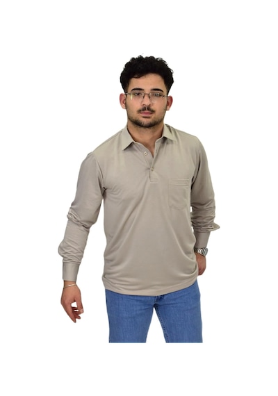 Erkek Gömlek Yaka Uzunkol Tişört T6063 Bgl-st04542 Taş