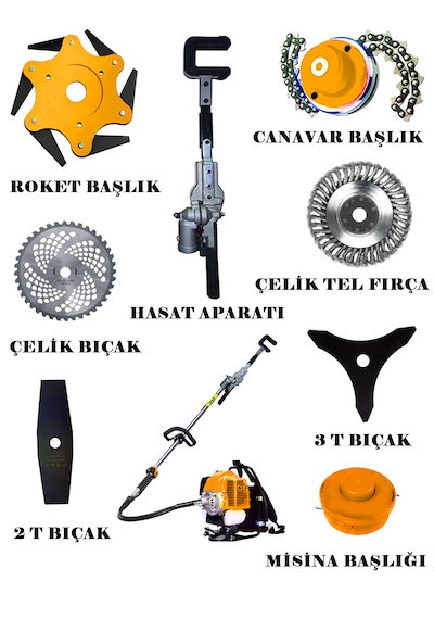 Eisenn Hero9000 Sırt Tip Benzinli Motorlu Tırpan + Zeytin Badem Hasat Makinesi 9 Parça Özel Set