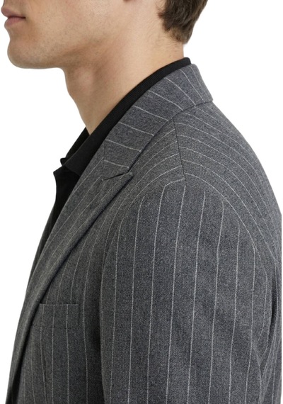 Kip Antrasit Çizgili Modern Fit Keten Karışımlı Ceket