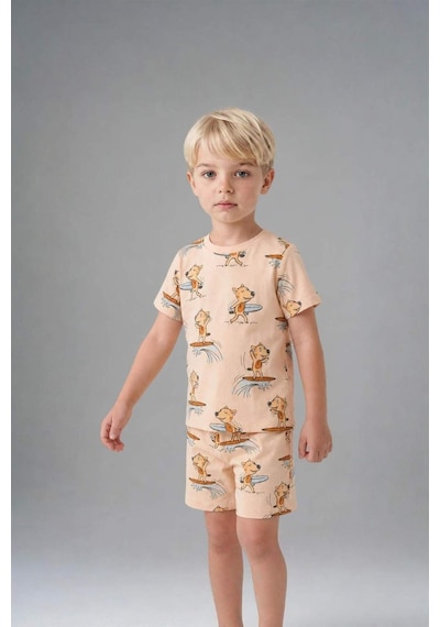 Defacto Hayvan Baskılı 2li Somon Pijama Takımı Erkek Bebek H8212a526hsog322 Turuncu-og322