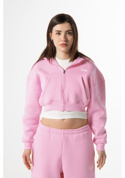 Flaw Nakışlı Zip Crop-28835 Pembe