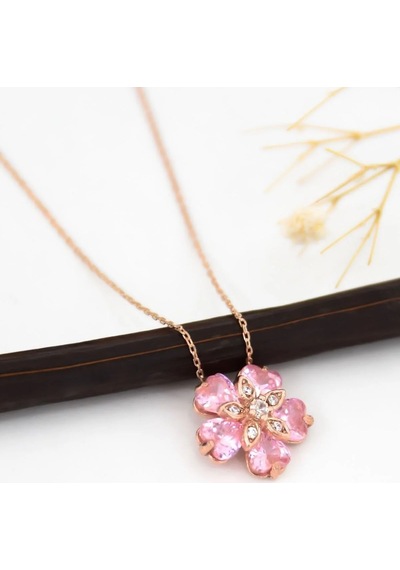 925 Ayar Papatya Silver Doğum Taşlı Unutma Beni Çiçeği Kolye.rose.gold.rodaj Gümüş