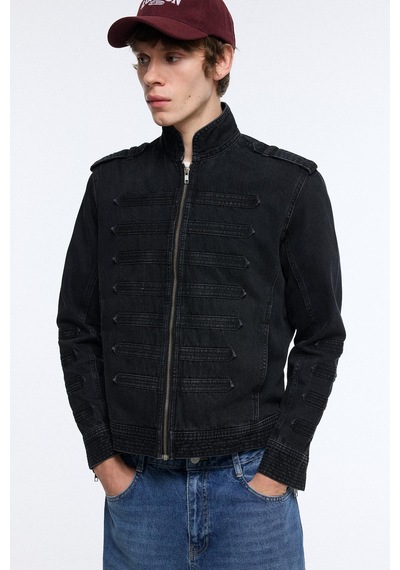 Defacto Regular Fit Dik Yaka Fermuarlı Pamuklu Jean Napolyon Ceket J1027ax26aunm40 Siyah-nm40